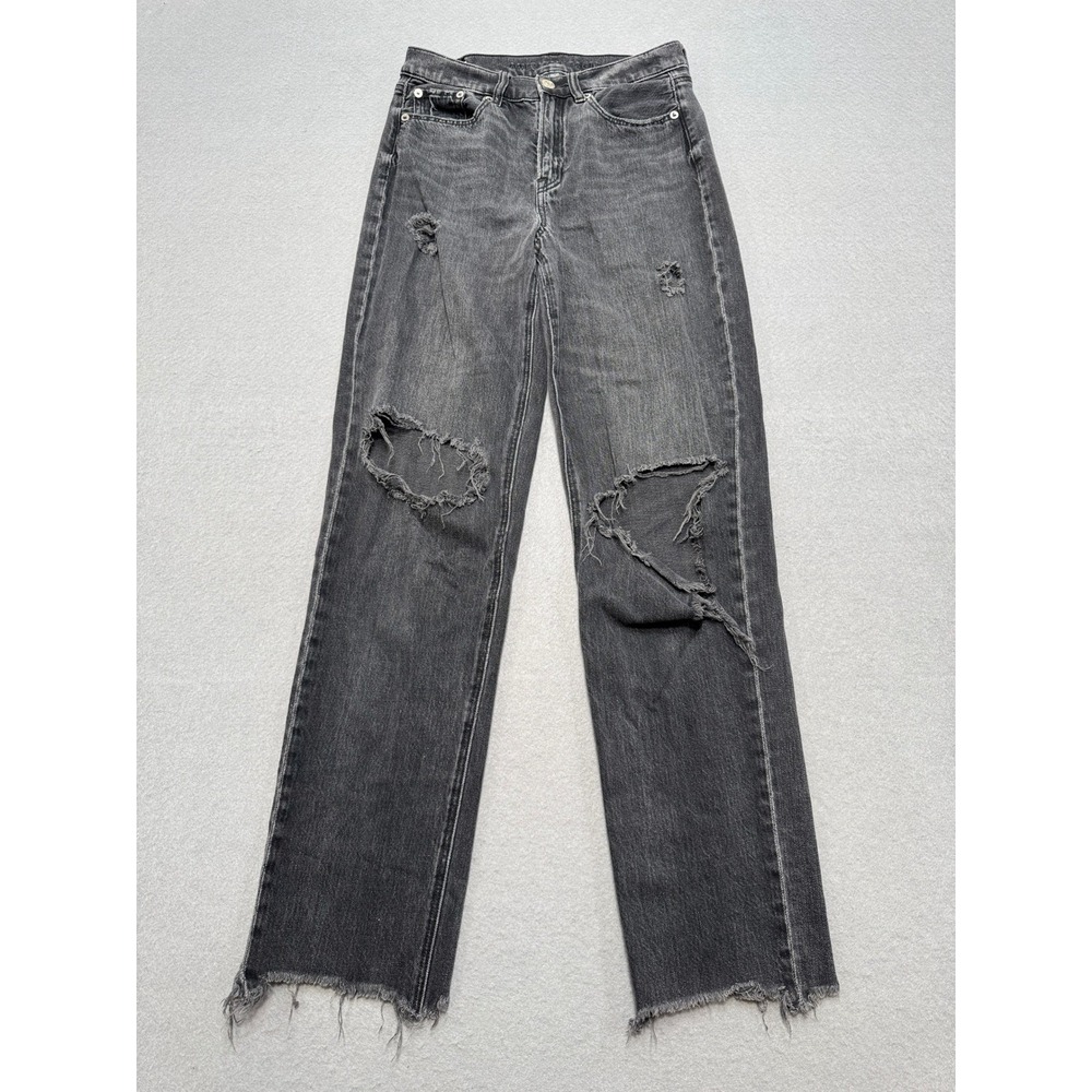 American Eagle Jeans Women's 00 Black Faded Straight Leg High Rise Distressed